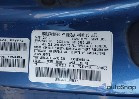 2010 Infiniti G37 from USA, damaged, VIN JN1CV6FE3AM351731